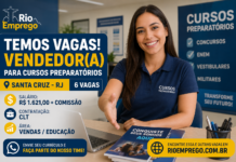 Vendedor(a) para Cursos Preparatórios: 6 vagas em Santa Cruz com salário de R$ 1.621,00 + comissão e contratação CLT